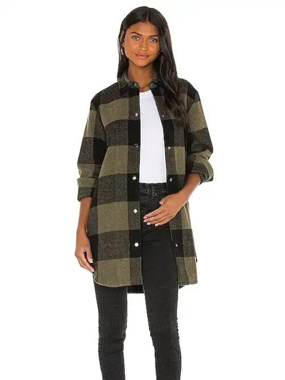 Steve Madden Wool Cotton Plaid Button Down Sage Shacket Coat